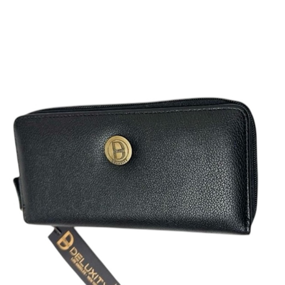 Deluxity Los Angeles Wallet Black Bonded Leather Clutch Purse
